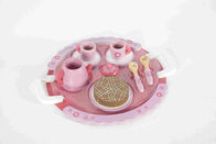 Giocattoli di legno del bambino di tempo del tè rosa con il MDF del modello di fiore del piatto della maniglia