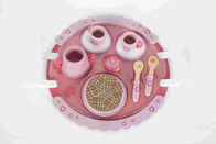 Giocattoli di legno del bambino di tempo del tè rosa con il MDF del modello di fiore del piatto della maniglia